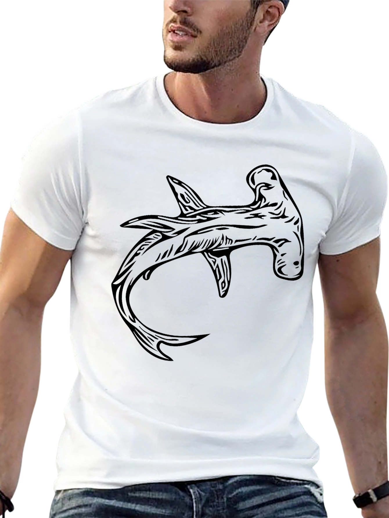 Hammerhead Shark Graphic Tee - Black Cotton T-Shirt
