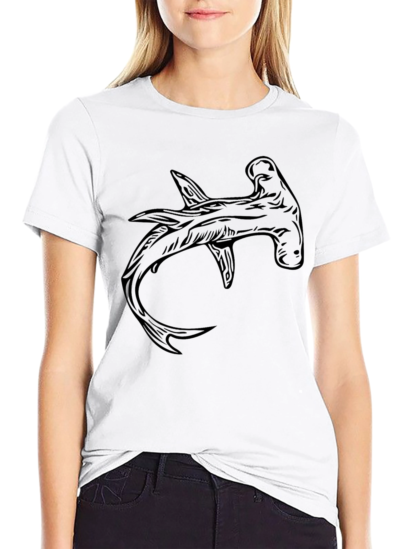 Hammerhead Shark Graphic Tee - Black Cotton T-Shirt