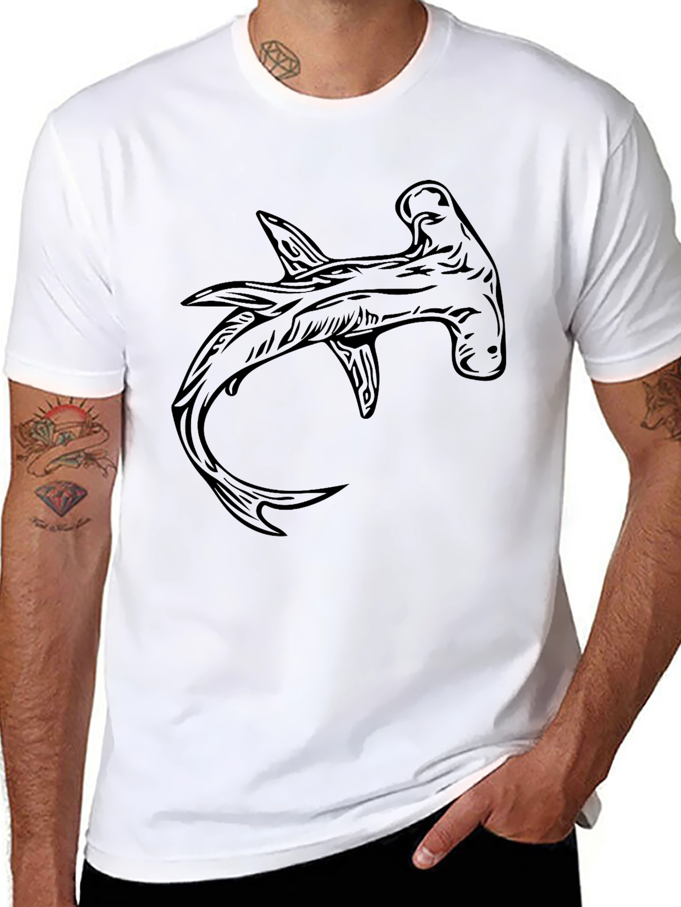 Hammerhead Shark Graphic Tee - Black Cotton T-Shirt