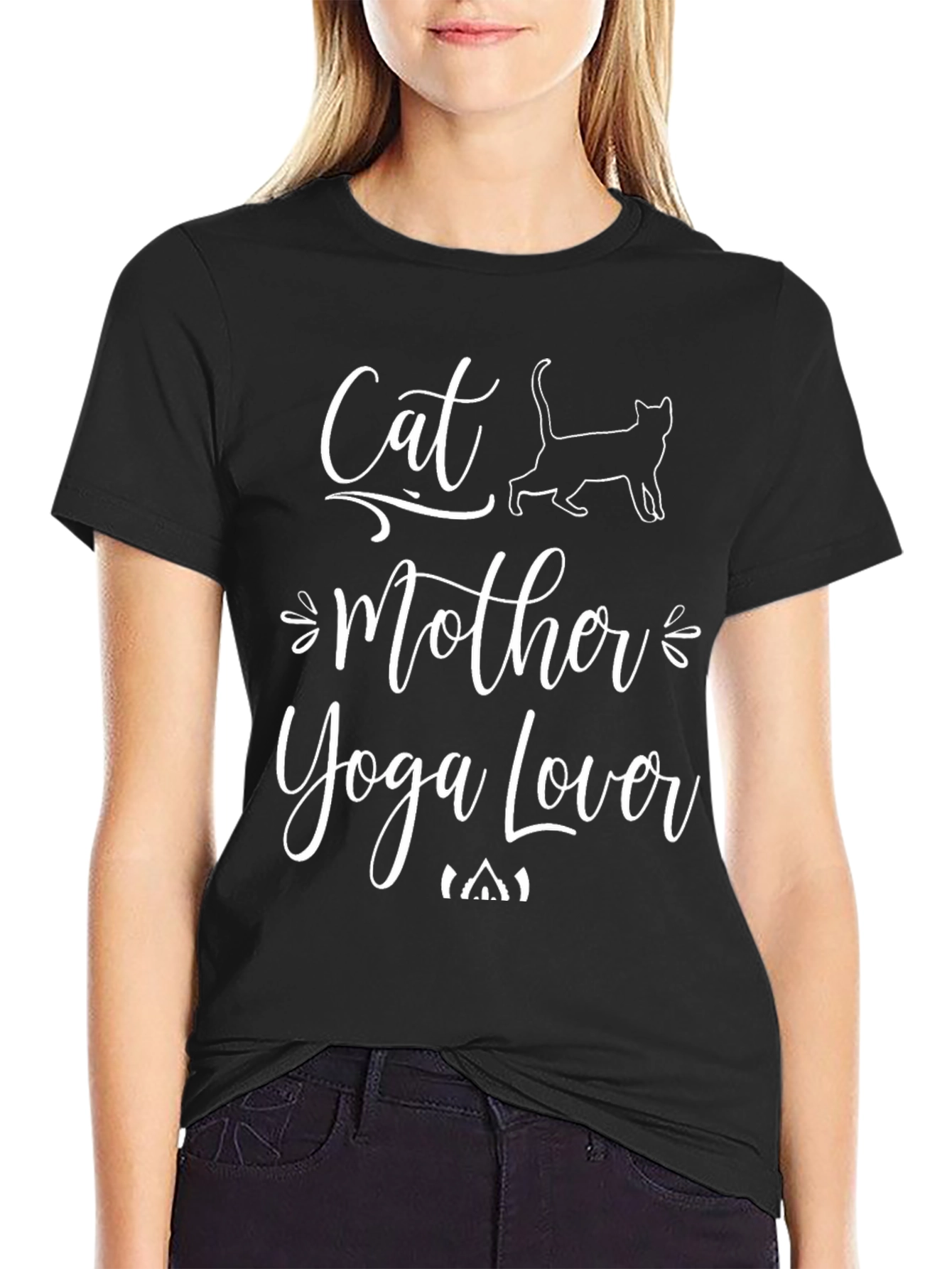 Cat Mother Yoga Lover Graphic Tee - Black