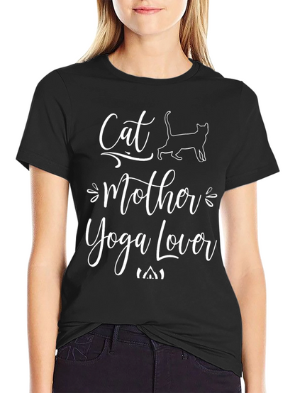 Cat Mother Yoga Lover Graphic Tee - Black