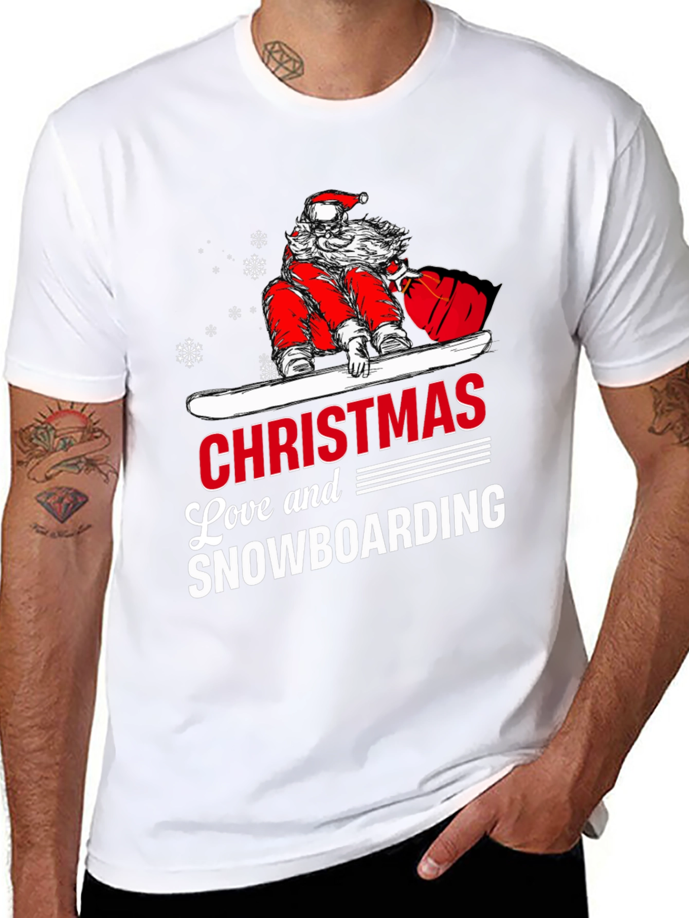 Santa Snowboarding Christmas T-Shirt