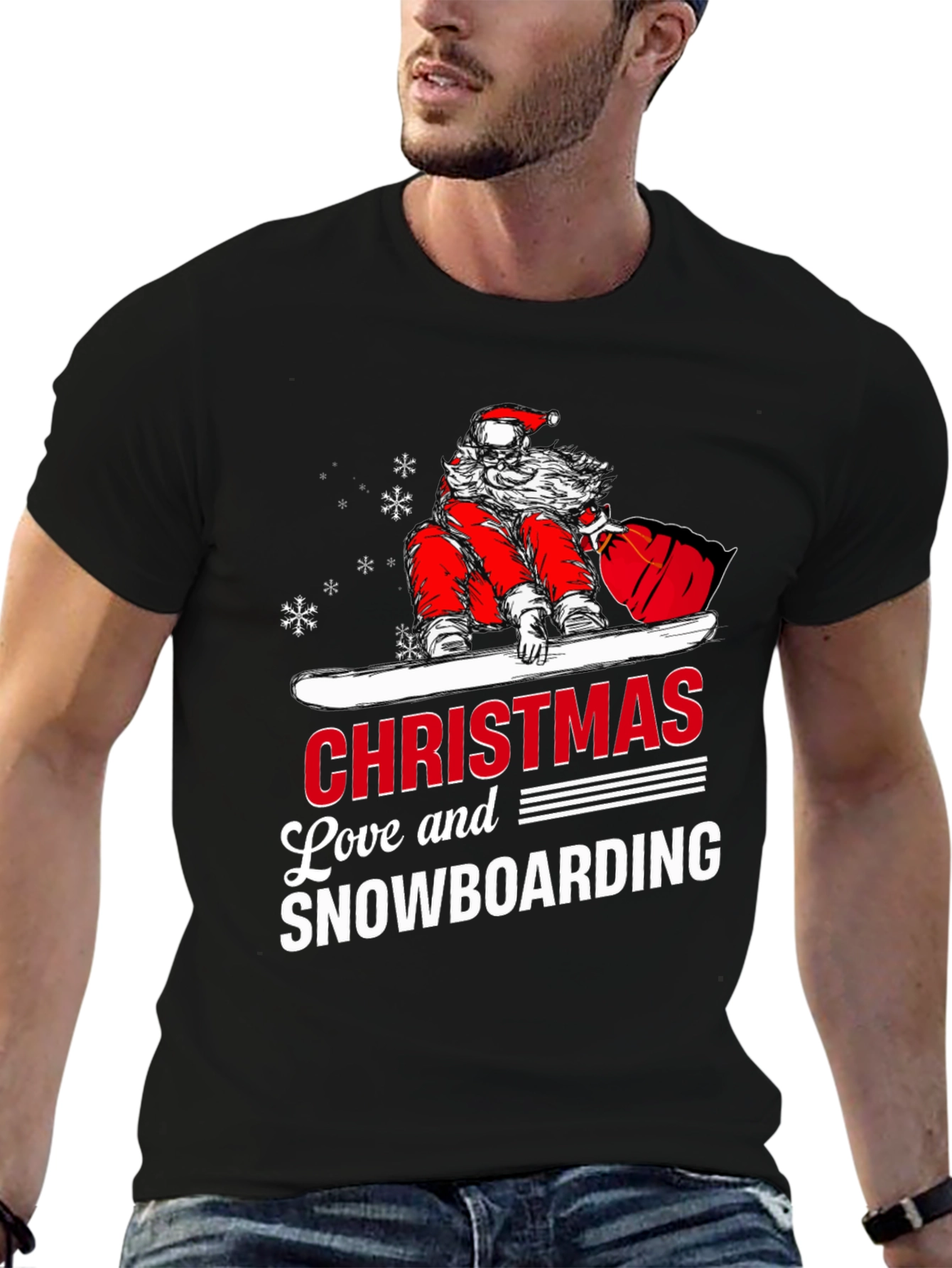 Santa Snowboarding Christmas T-Shirt