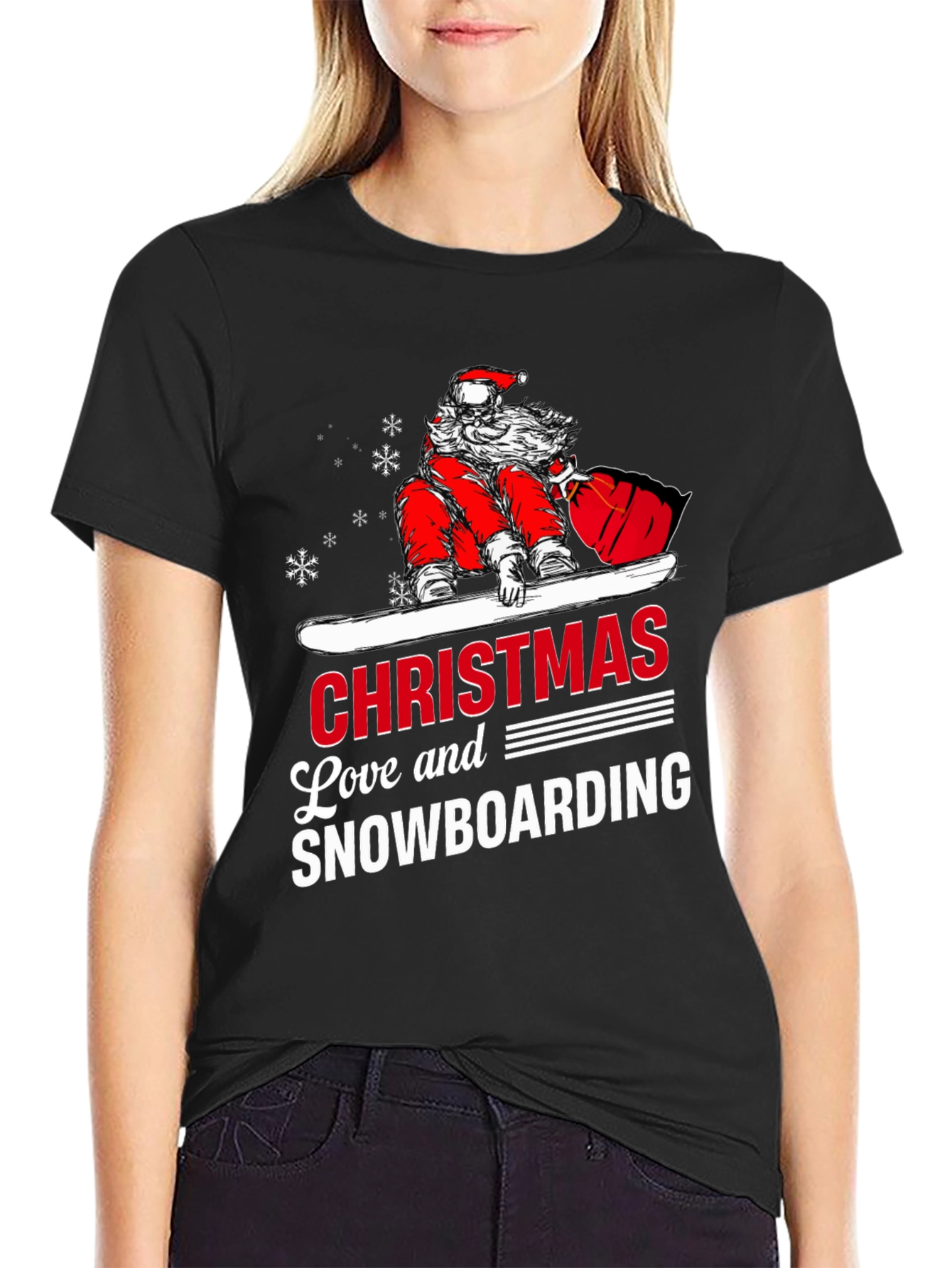 Santa Snowboarding Christmas T-Shirt