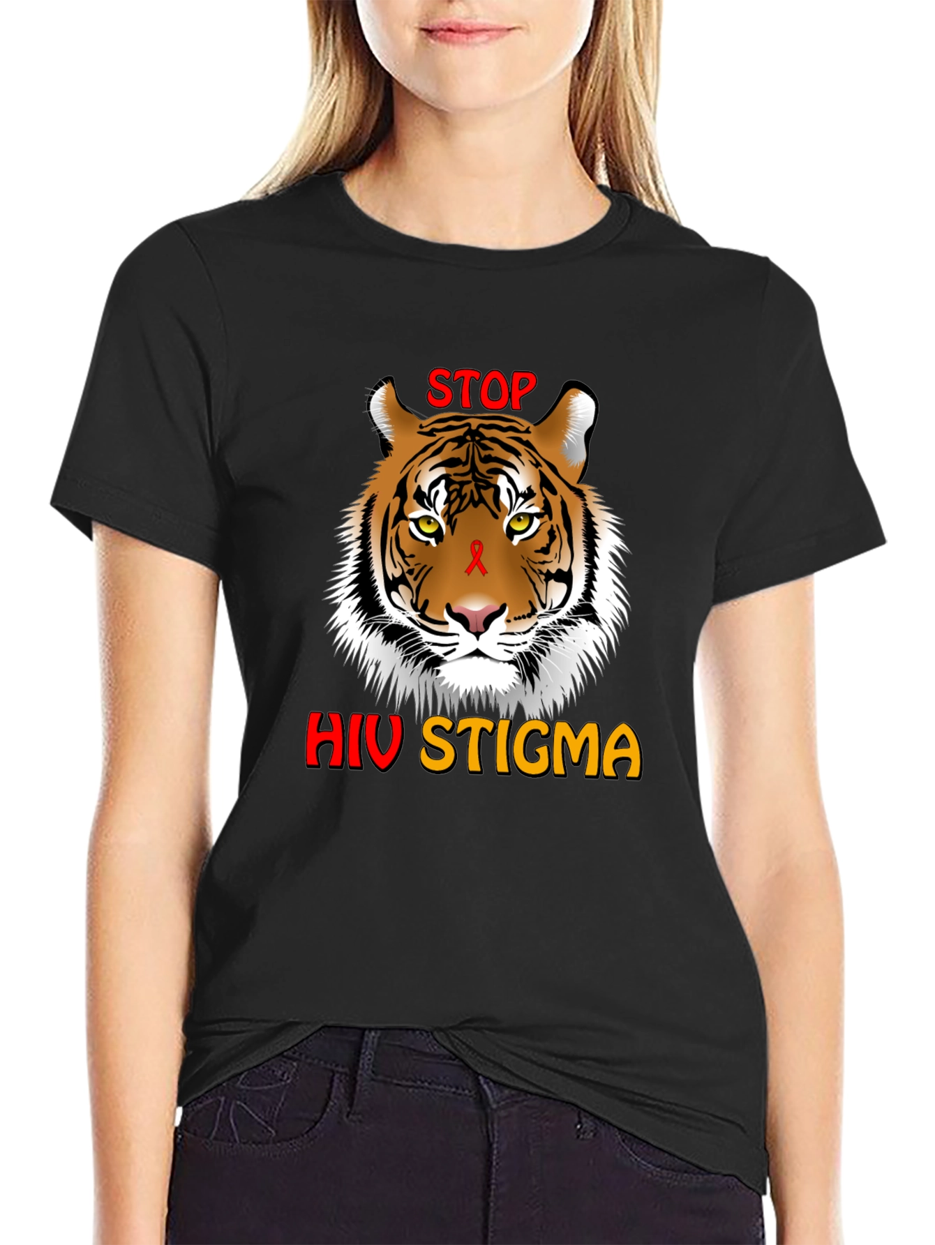 Stop HIV Stigma Awareness T-Shirt - Tiger Graphic