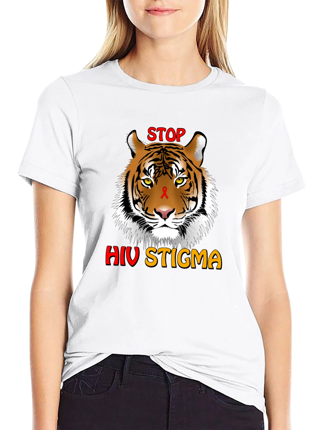 Stop HIV Stigma Awareness T-Shirt - Tiger Graphic