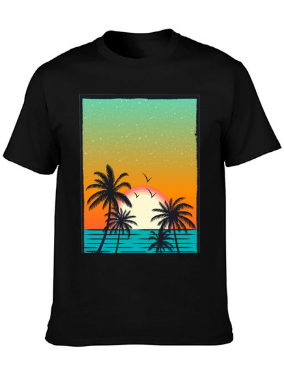 Tropical Sunset Palm Tree Graphic T-Shirt
