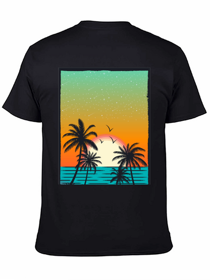 Tropical Sunset Palm Tree Graphic T-Shirt