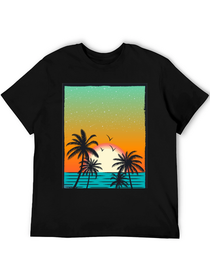 Tropical Sunset Palm Tree Graphic T-Shirt