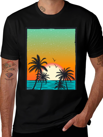 Tropical Sunset Palm Tree Graphic T-Shirt