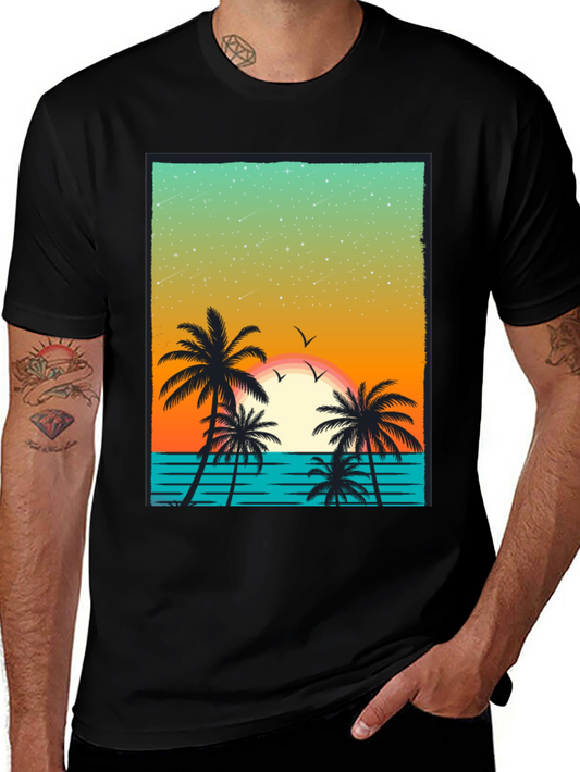 Tropical Sunset Palm Tree Graphic T-Shirt