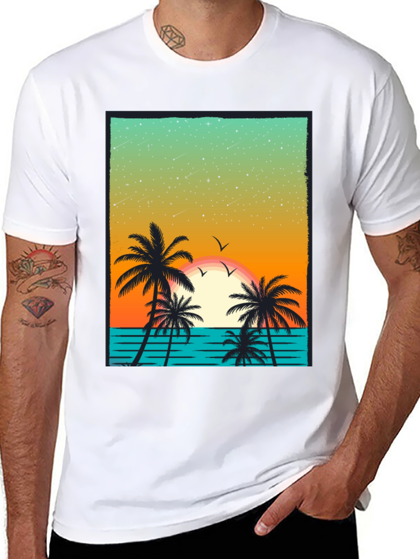 Tropical Sunset Palm Tree Graphic T-Shirt