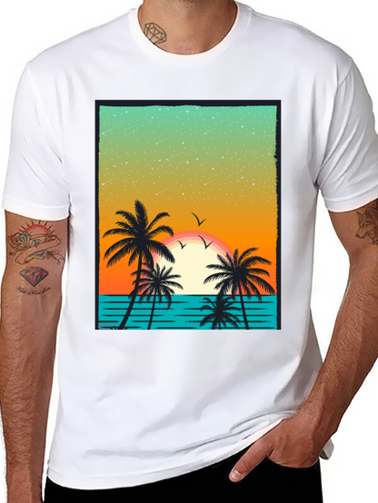Tropical Sunset Palm Tree Graphic T-Shirt