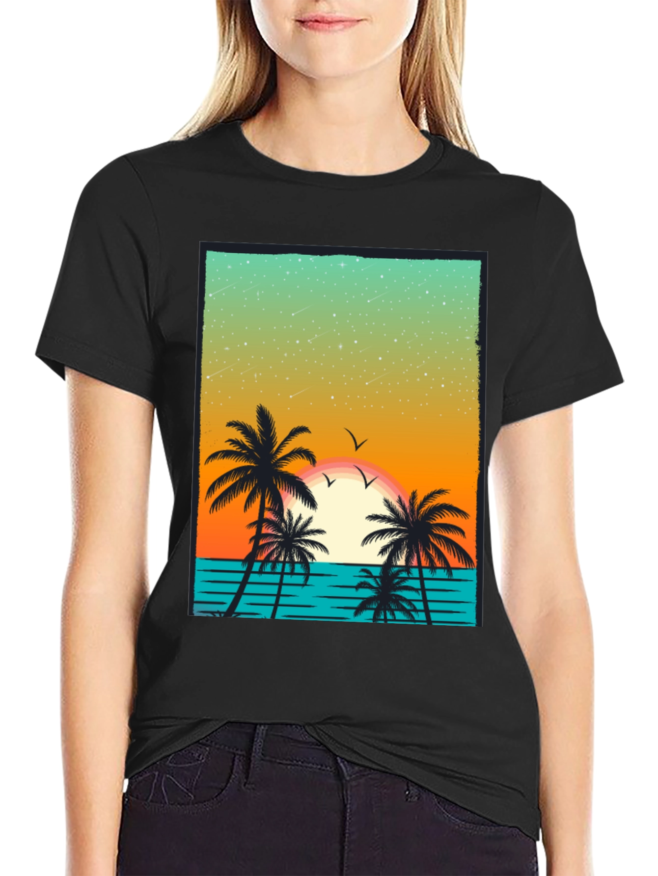 Tropical Sunset Palm Tree Graphic T-Shirt