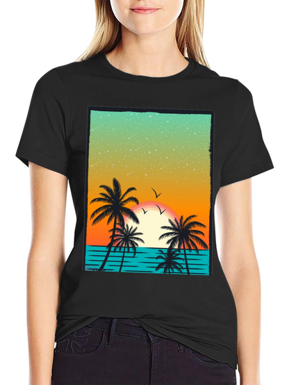 Tropical Sunset Palm Tree Graphic T-Shirt