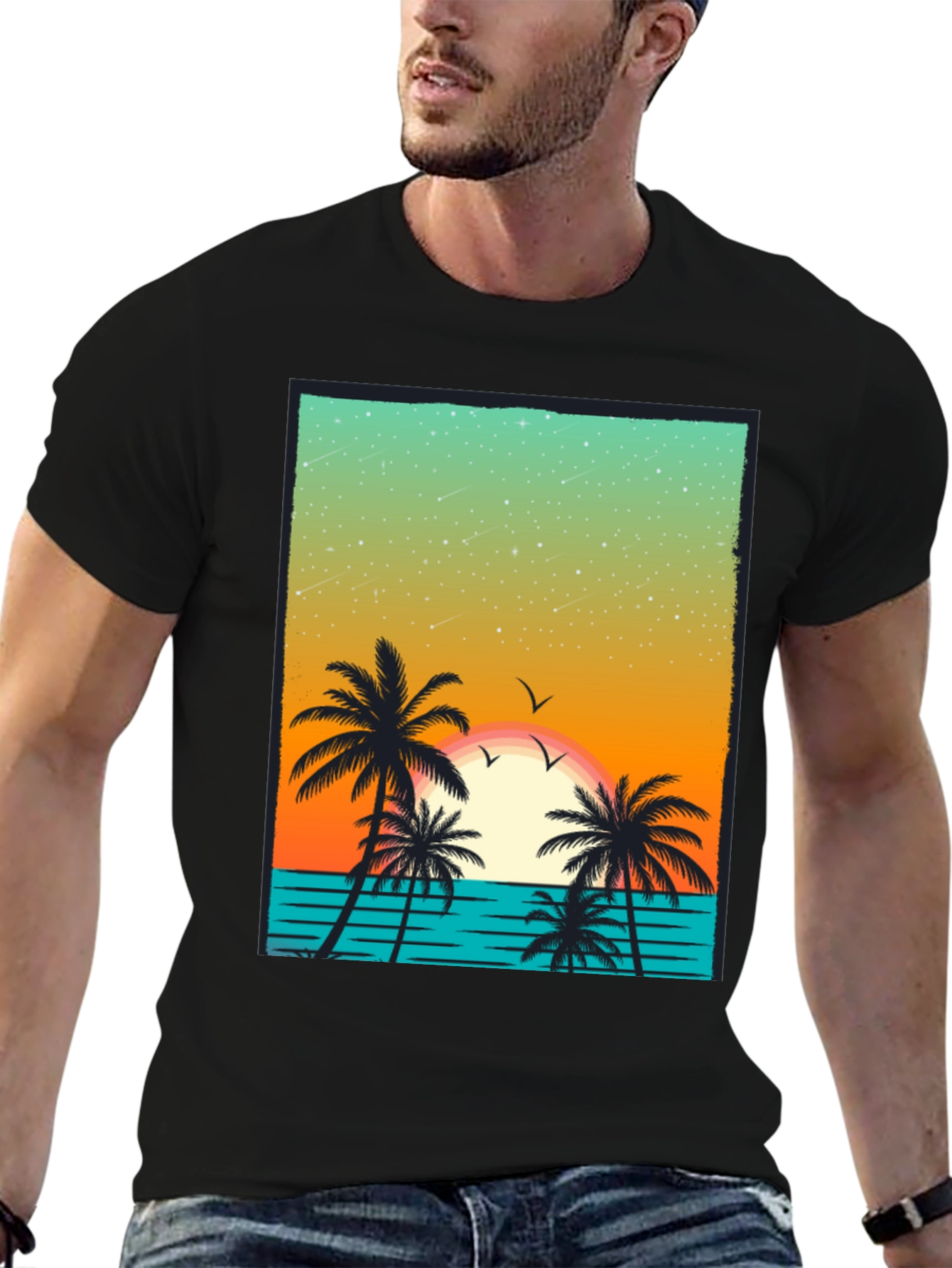 Tropical Sunset Palm Tree Graphic T-Shirt