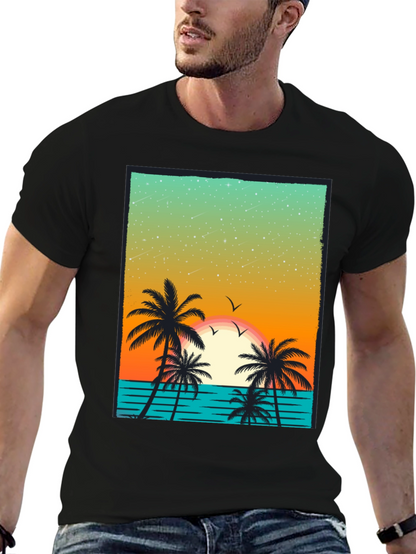 Tropical Sunset Palm Tree Graphic T-Shirt