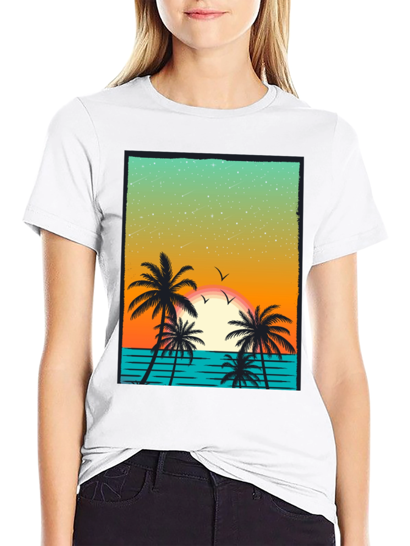 Tropical Sunset Palm Tree Graphic T-Shirt