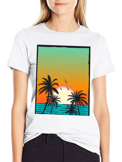 Tropical Sunset Palm Tree Graphic T-Shirt