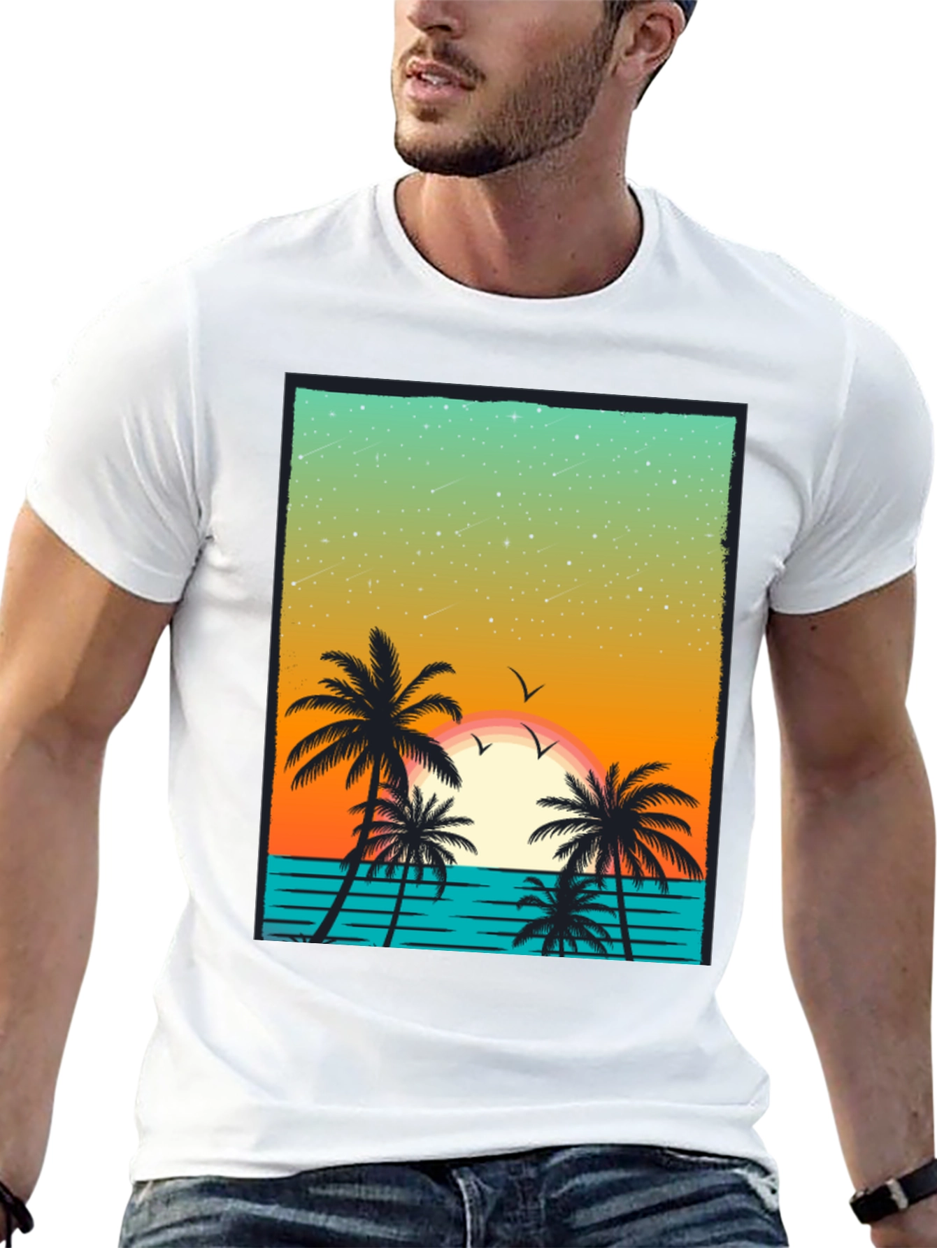 Tropical Sunset Palm Tree Graphic T-Shirt