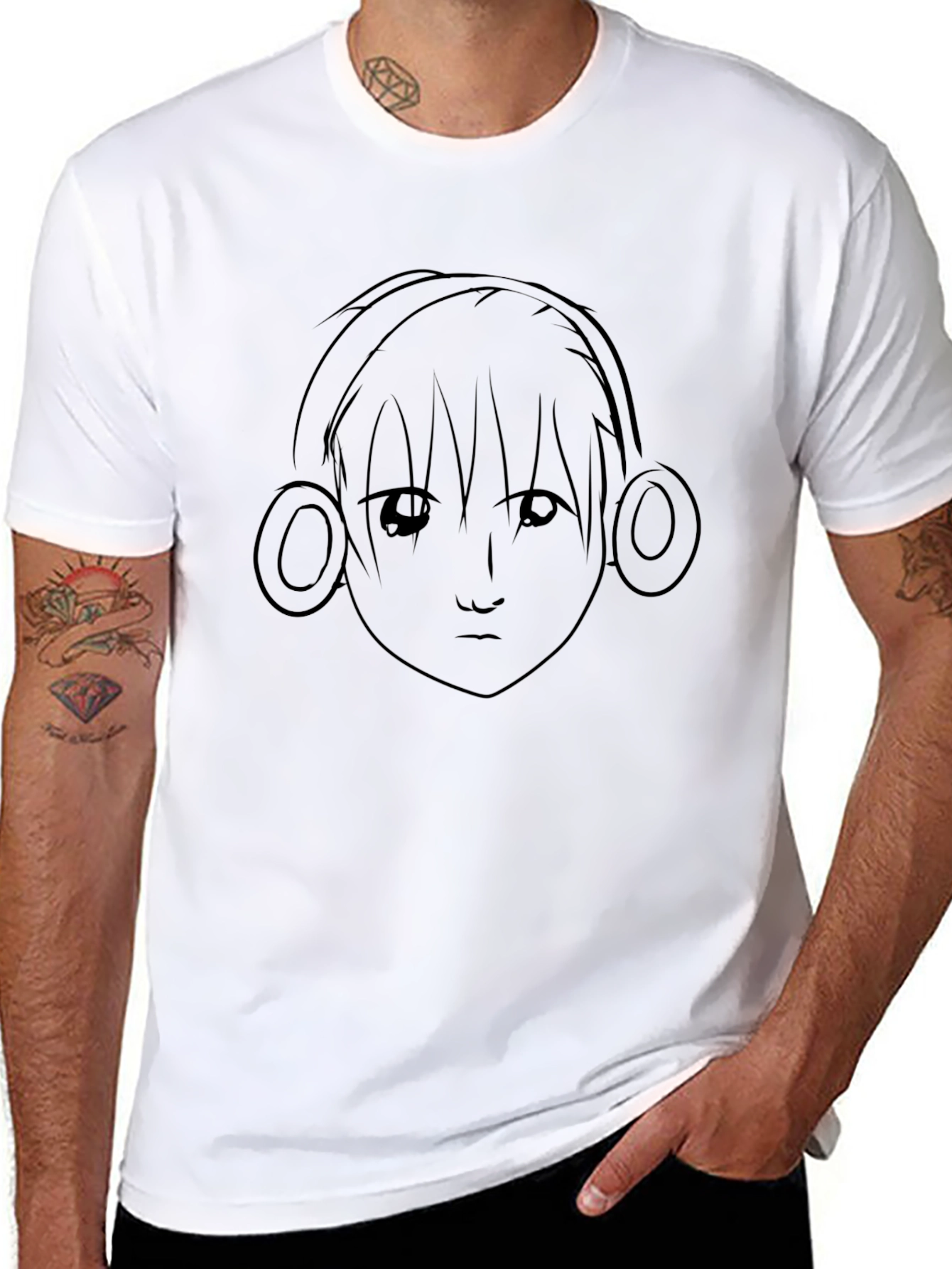 Anime Headphones Black T-Shirt
