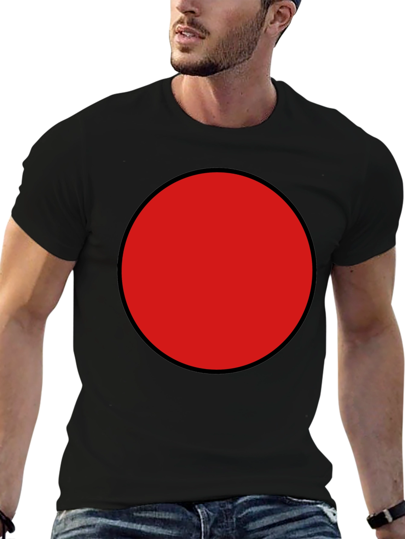 Red Circle Graphic Tee - Black Cotton Blend Shirt