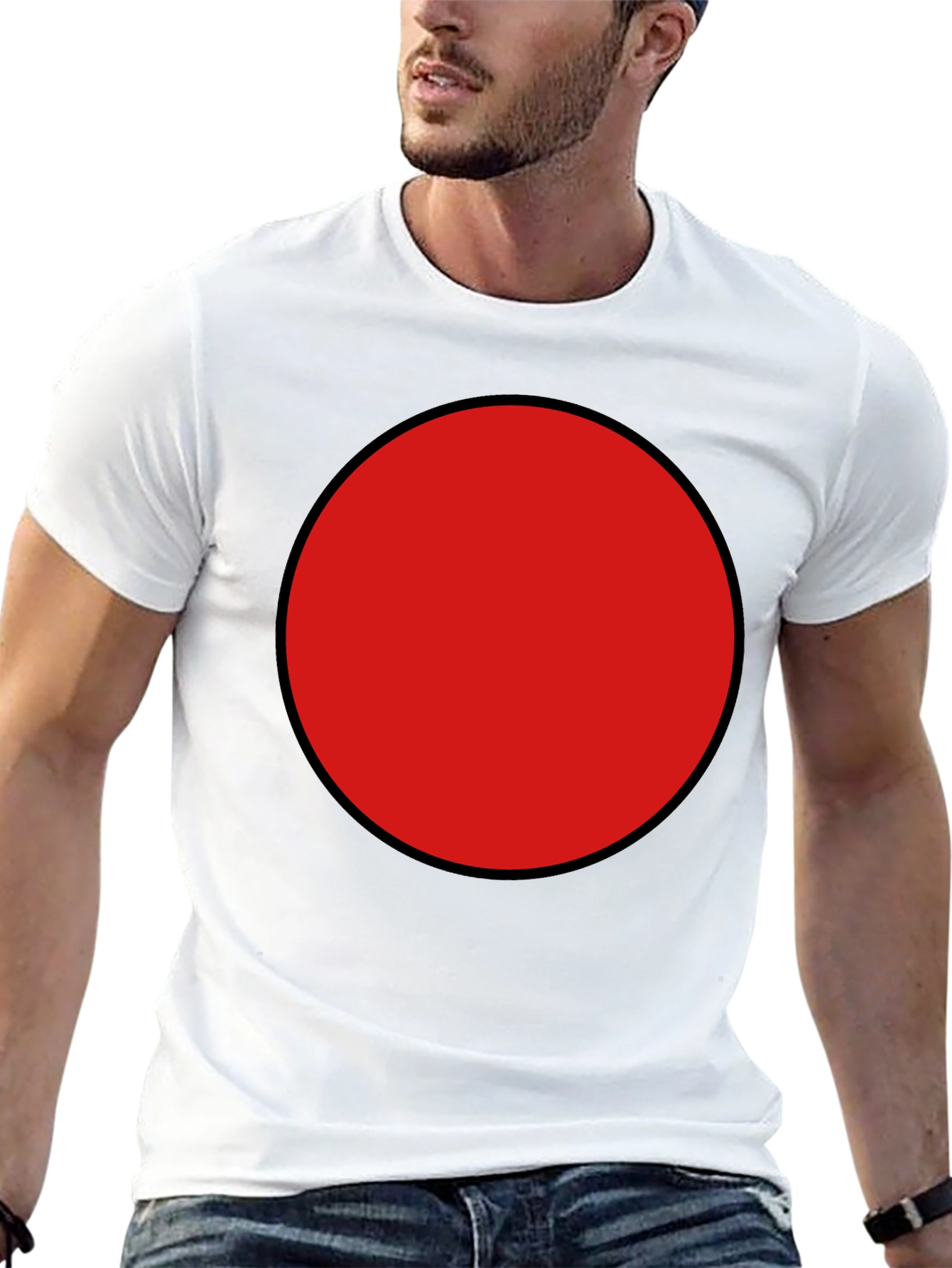 Red Circle Graphic Tee - Black Cotton Blend Shirt