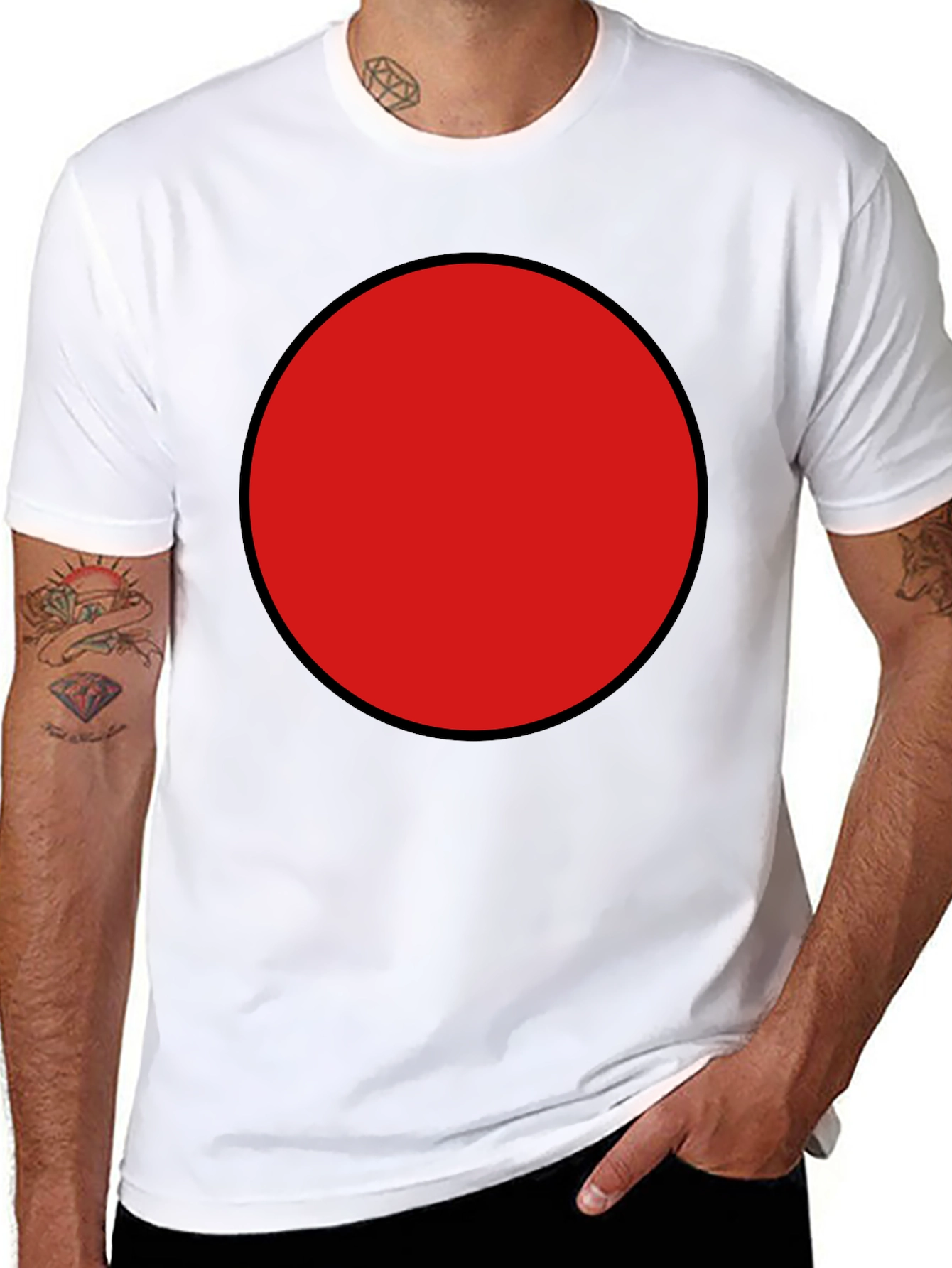 Red Circle Graphic Tee - Black Cotton Blend Shirt