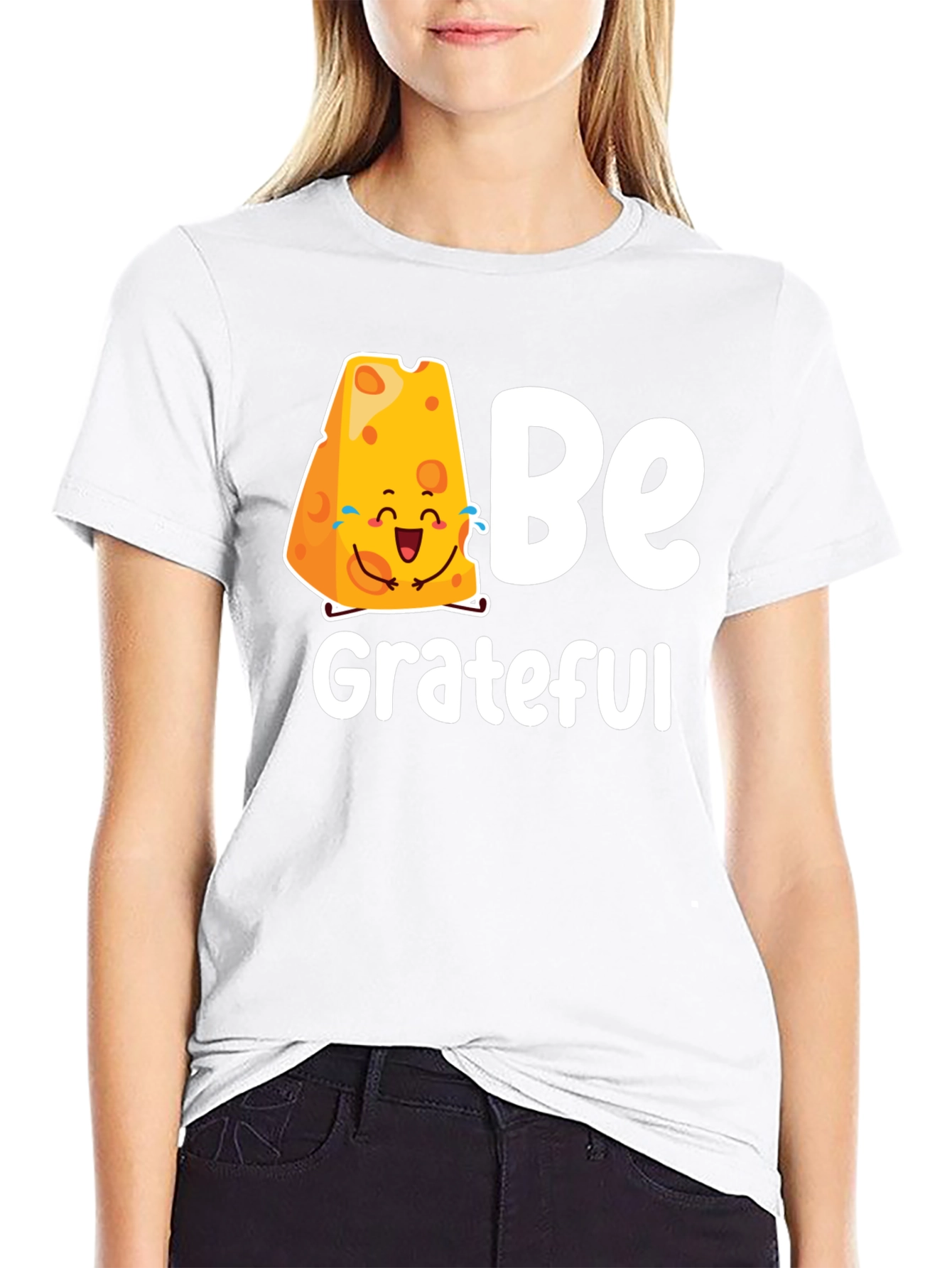 Be Grateful Cheese Graphic Tee - Black