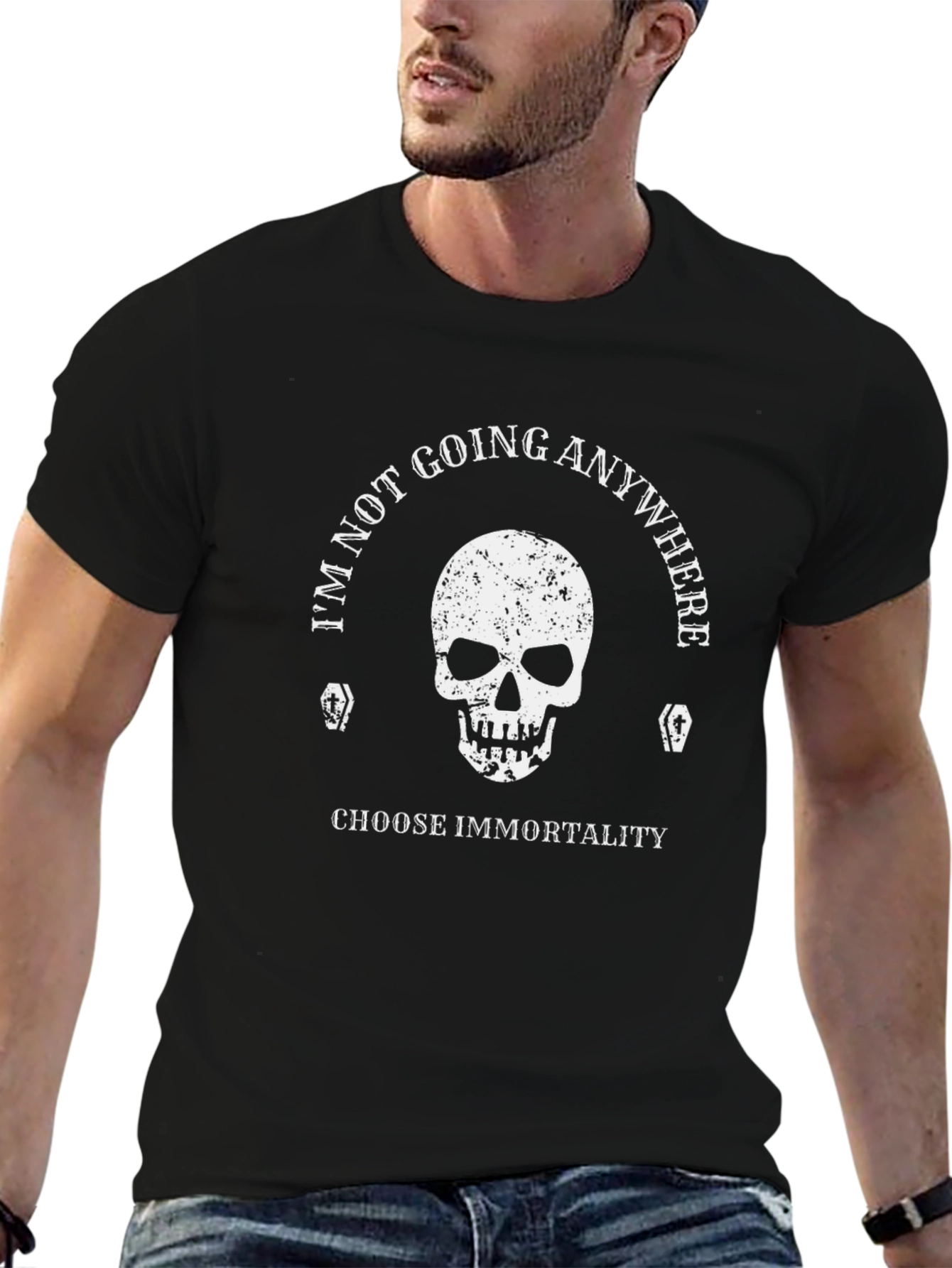 Immortality Skull Graphic T-Shirt - Black