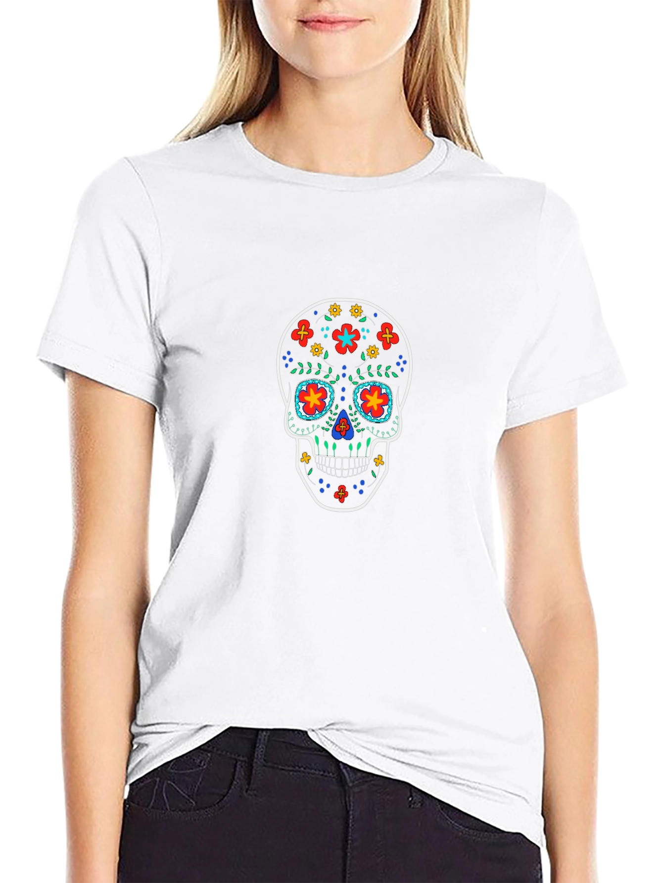 Sugar Skull Graphic Tee - Black Cotton T-Shirt