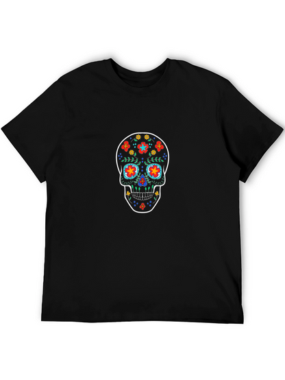 Sugar Skull Graphic Tee - Black Cotton T-Shirt