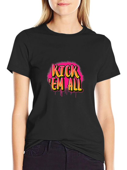 Kick Em All Graphic Tee - Black Cotton T-Shirt