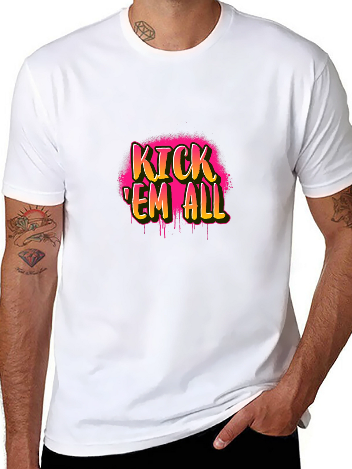 Kick Em All Graphic Tee - Black Cotton T-Shirt