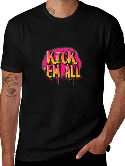 Kick Em All Graphic Tee - Black Cotton T-Shirt