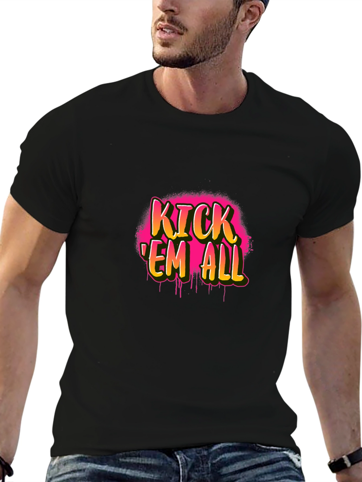Kick Em All Graphic Tee - Black Cotton T-Shirt