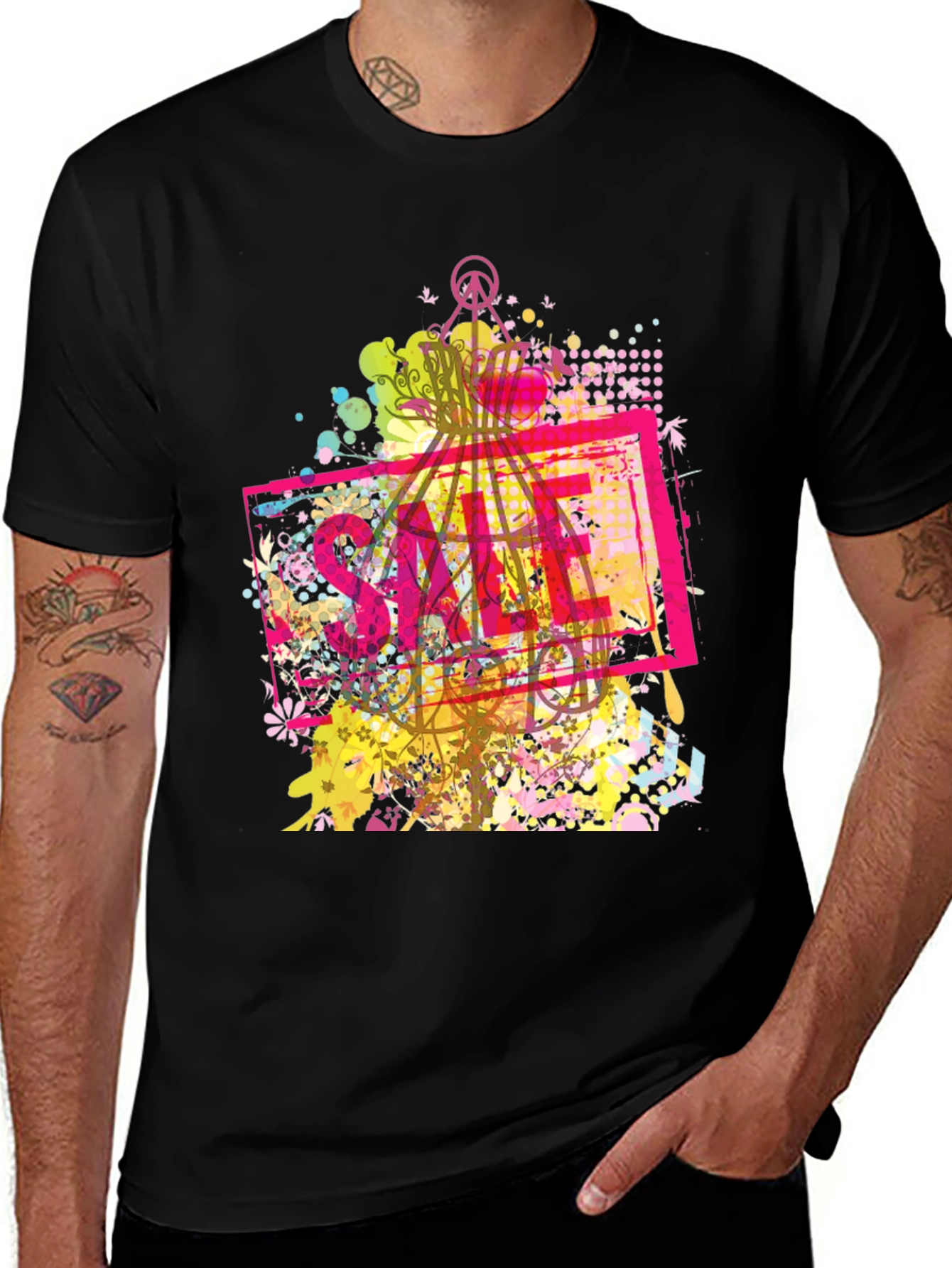 Unique Sale Graphic Print Black T-Shirt