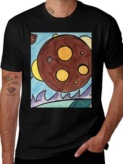 Cartoon Planet Graphic T-Shirt - Black Cotton Tee