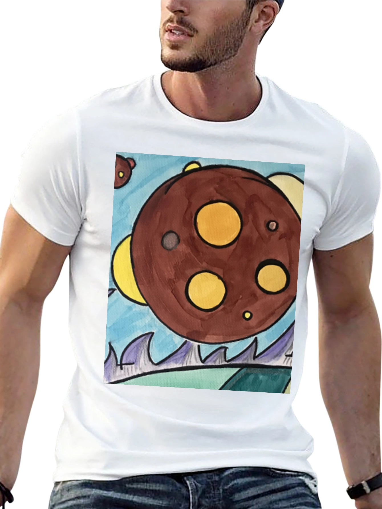 Cartoon Planet Graphic T-Shirt - Black Cotton Tee