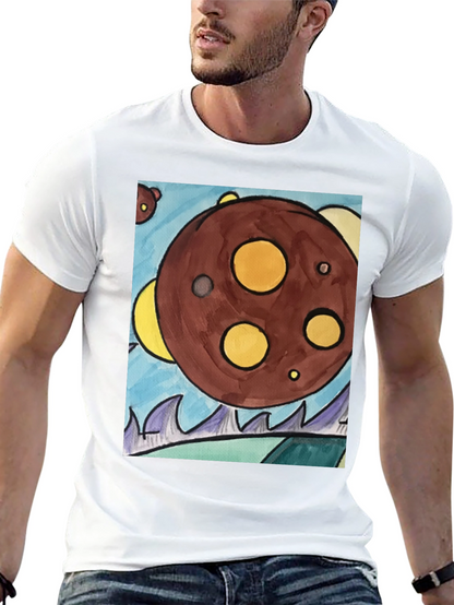 Cartoon Planet Graphic T-Shirt - Black Cotton Tee