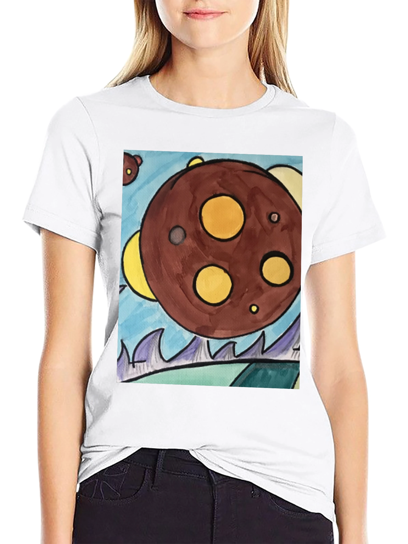 Cartoon Planet Graphic T-Shirt - Black Cotton Tee