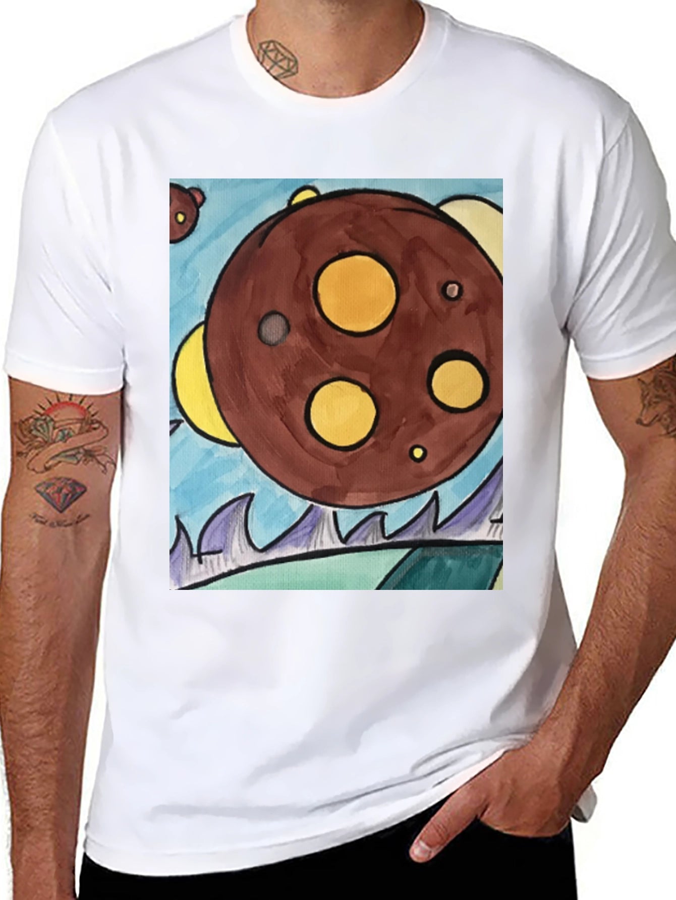 Cartoon Planet Graphic T-Shirt - Black Cotton Tee