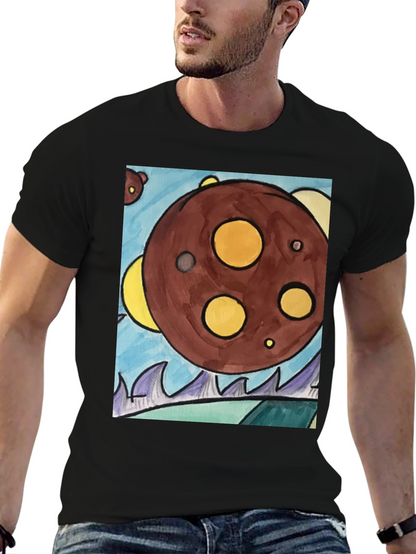 Cartoon Planet Graphic T-Shirt - Black Cotton Tee