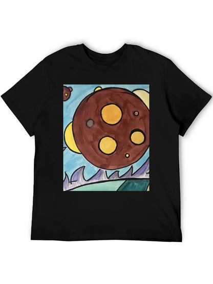 Cartoon Planet Graphic T-Shirt - Black Cotton Tee