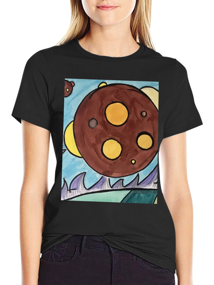 Cartoon Planet Graphic T-Shirt - Black Cotton Tee