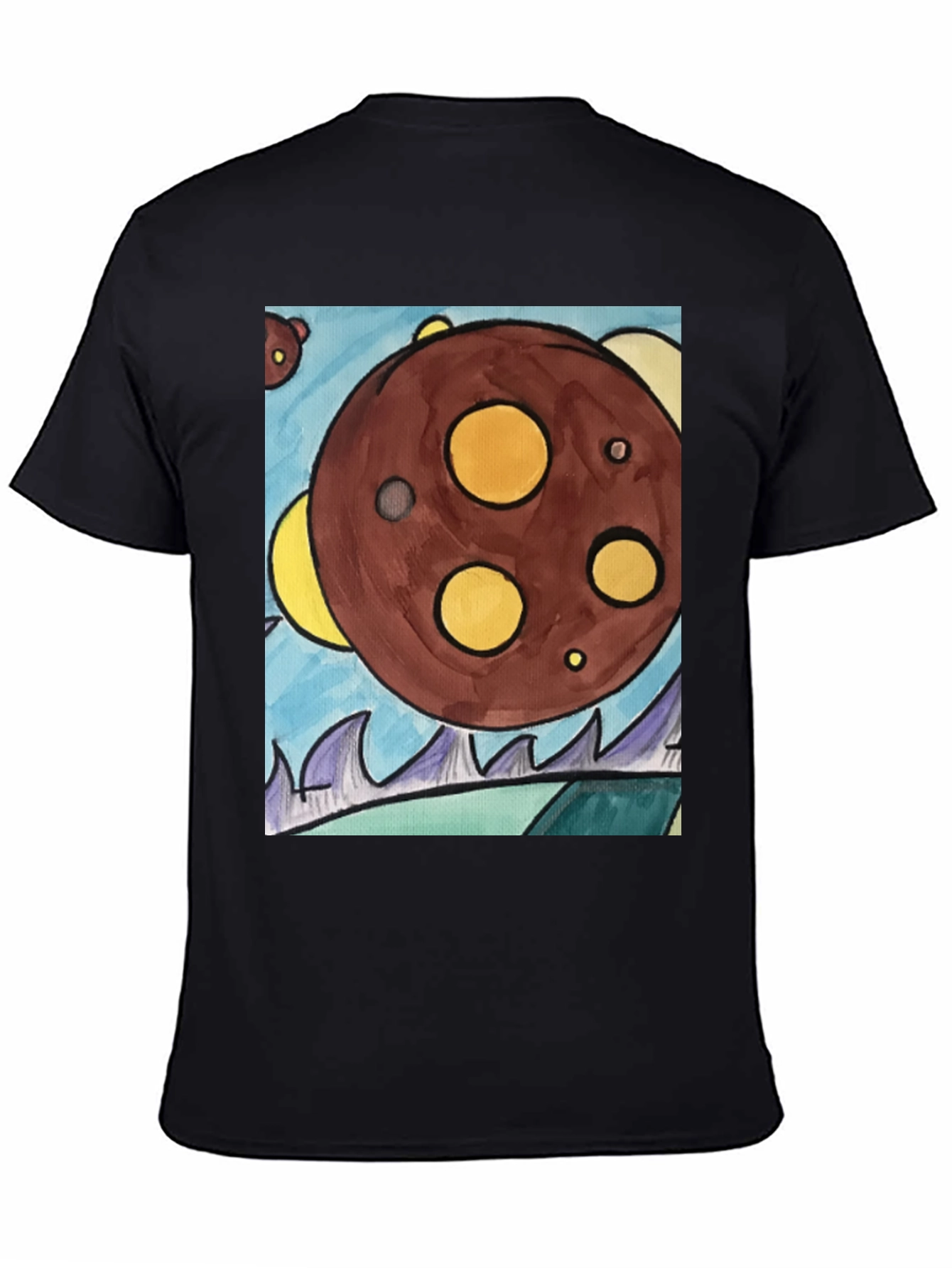Cartoon Planet Graphic T-Shirt - Black Cotton Tee
