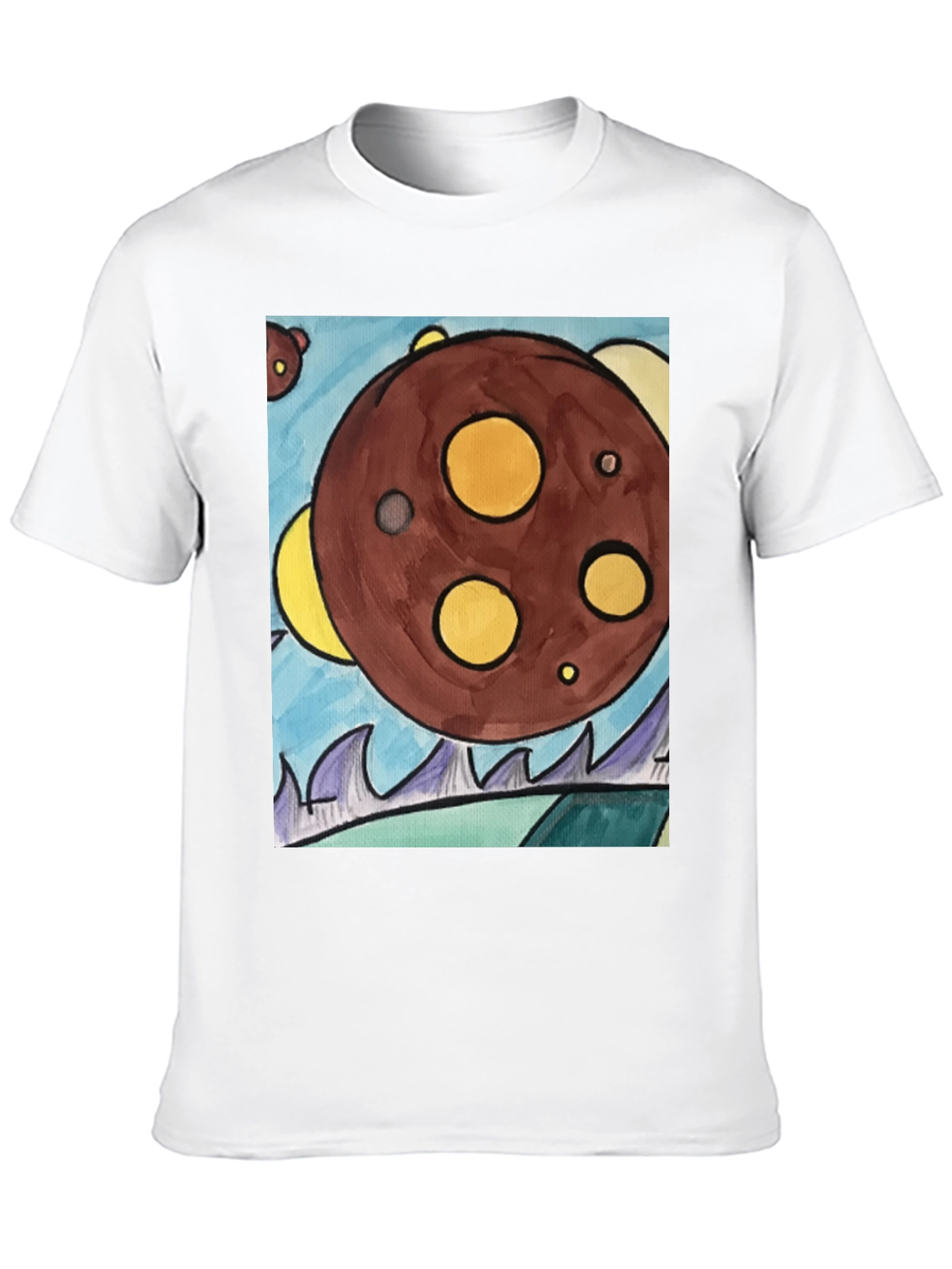 Cartoon Planet Graphic T-Shirt - Black Cotton Tee
