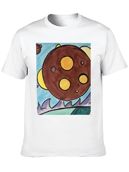 Cartoon Planet Graphic T-Shirt - Black Cotton Tee