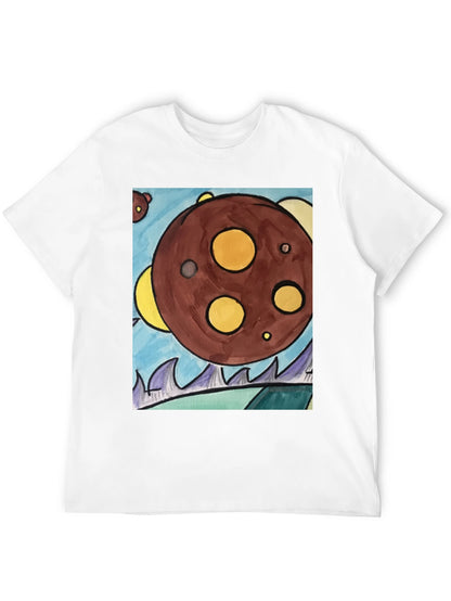 Cartoon Planet Graphic T-Shirt - Black Cotton Tee