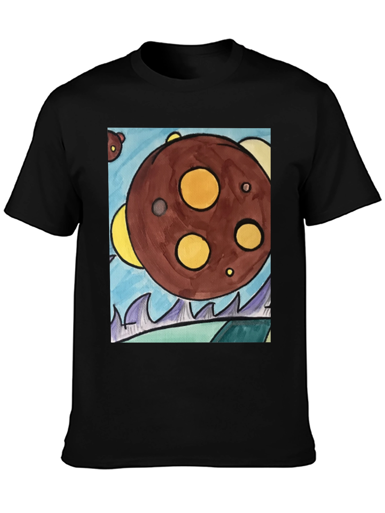 Cartoon Planet Graphic T-Shirt - Black Cotton Tee
